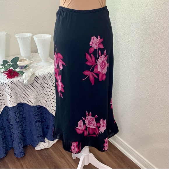 Vintage Bias Cut Accordion Pleat Roses Skirt, Sz 12 - Picture 3 of 8